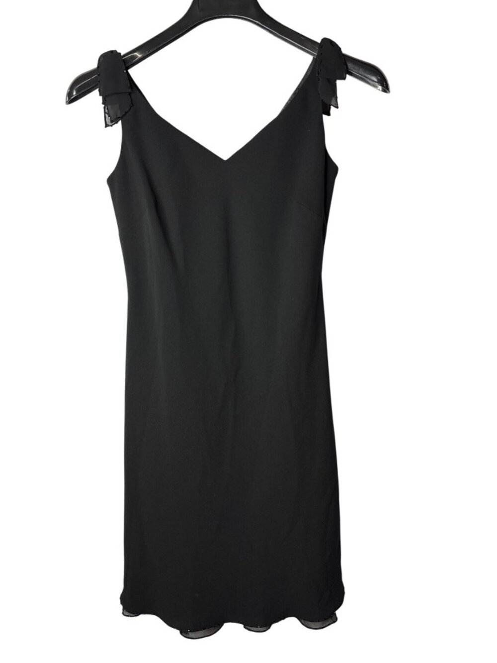 Evan Picone Beaded Midi Slip Dress 4 Bow Accents Lined Black LBD Vintage 90s